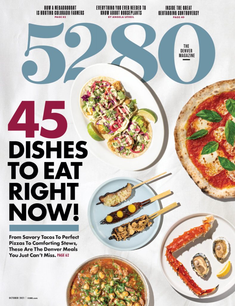 Cover of the October 2021 Issue of 5280 Magazine with Fried Cauliflower Tacos on the cover.